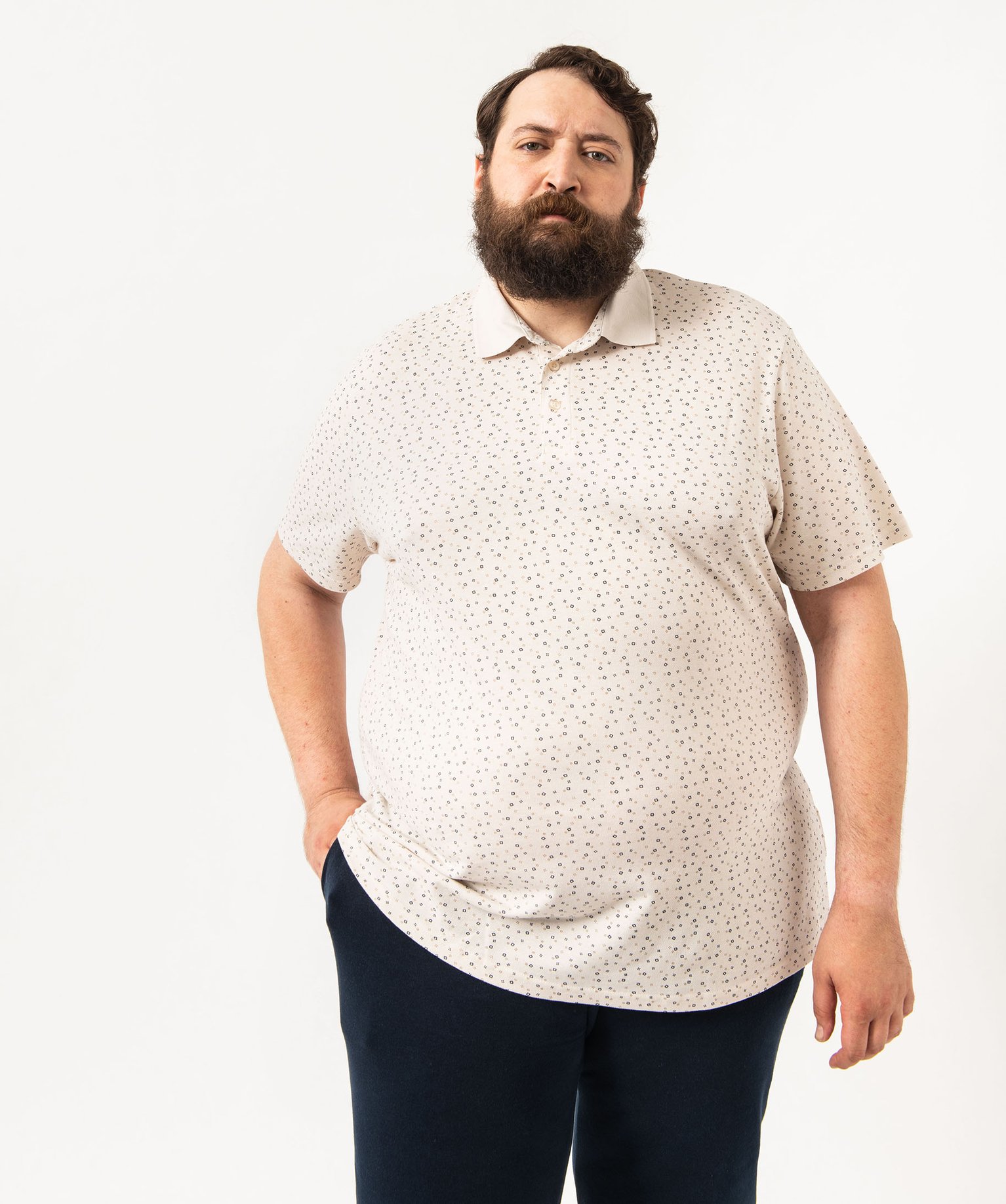 Polo homme en maille piquée imprimée ecru | GEMO