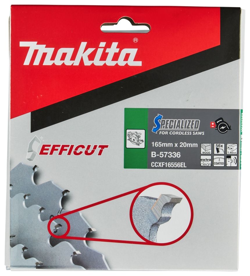Makita priedai B-57336 Efficut HM pjūklo diskas 165 x 20 x 56T, storis 1 mm