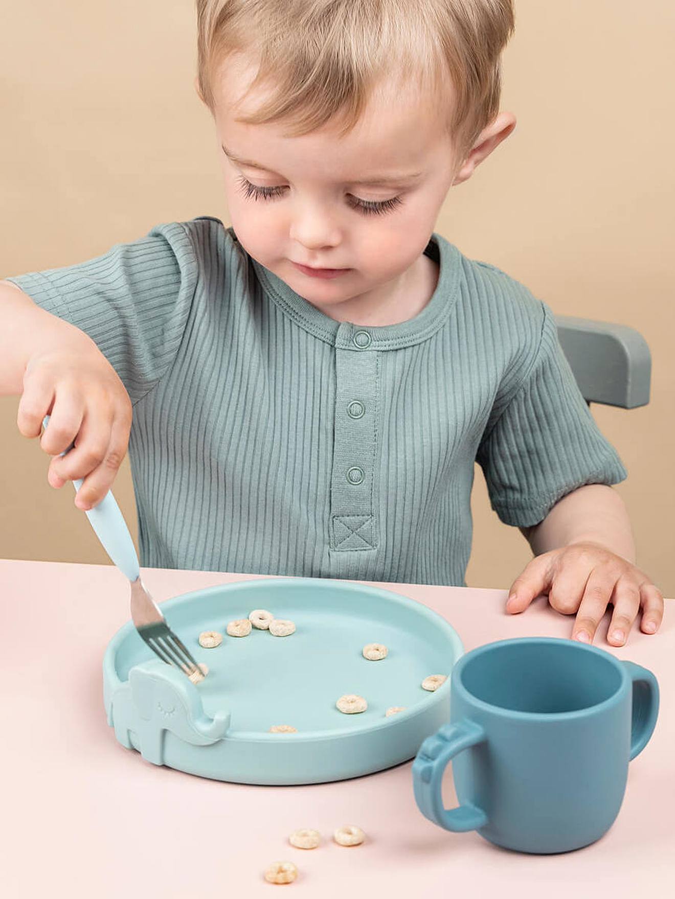 Coffret repas 3 pièces DONE BY DEER Peekaboo Deer Friends en silicone rose