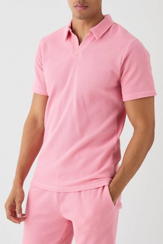 Slim-Fit Poloshirt und Shorts in Waffeloptik