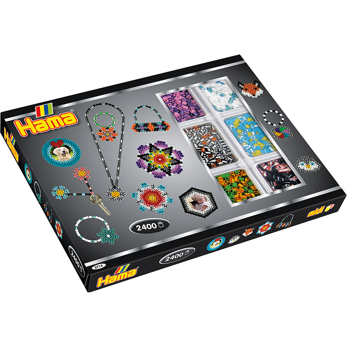 HAMA 3714 Kreativbox gestreifte Perlen, 2.400 midi-Perlen & Zubehör