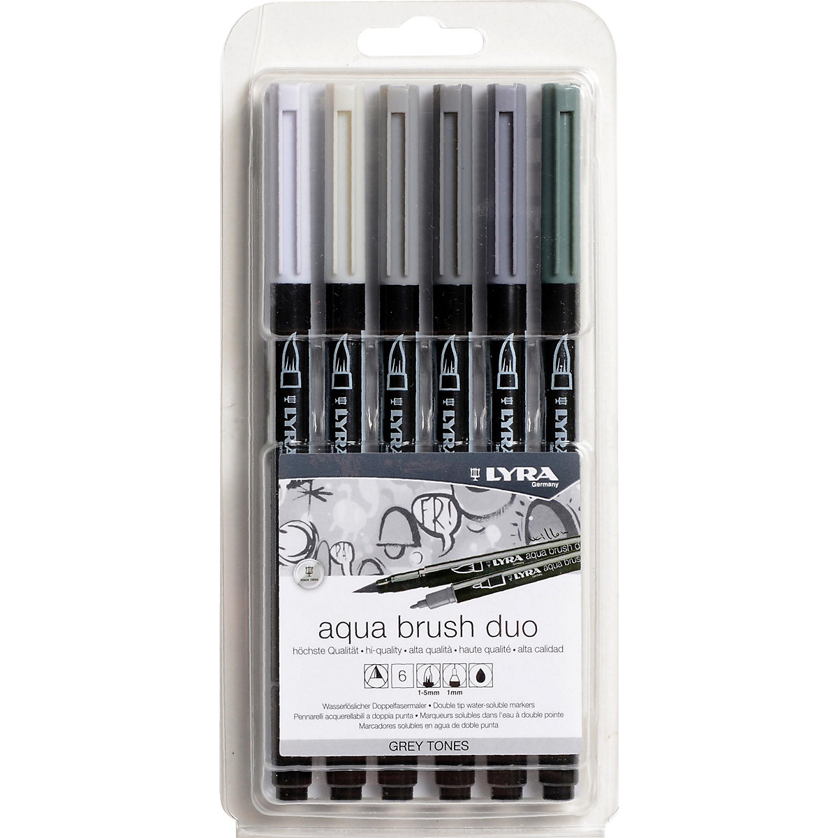 Pinselstifte Aqua Brush Duo, 6 Grautöne
