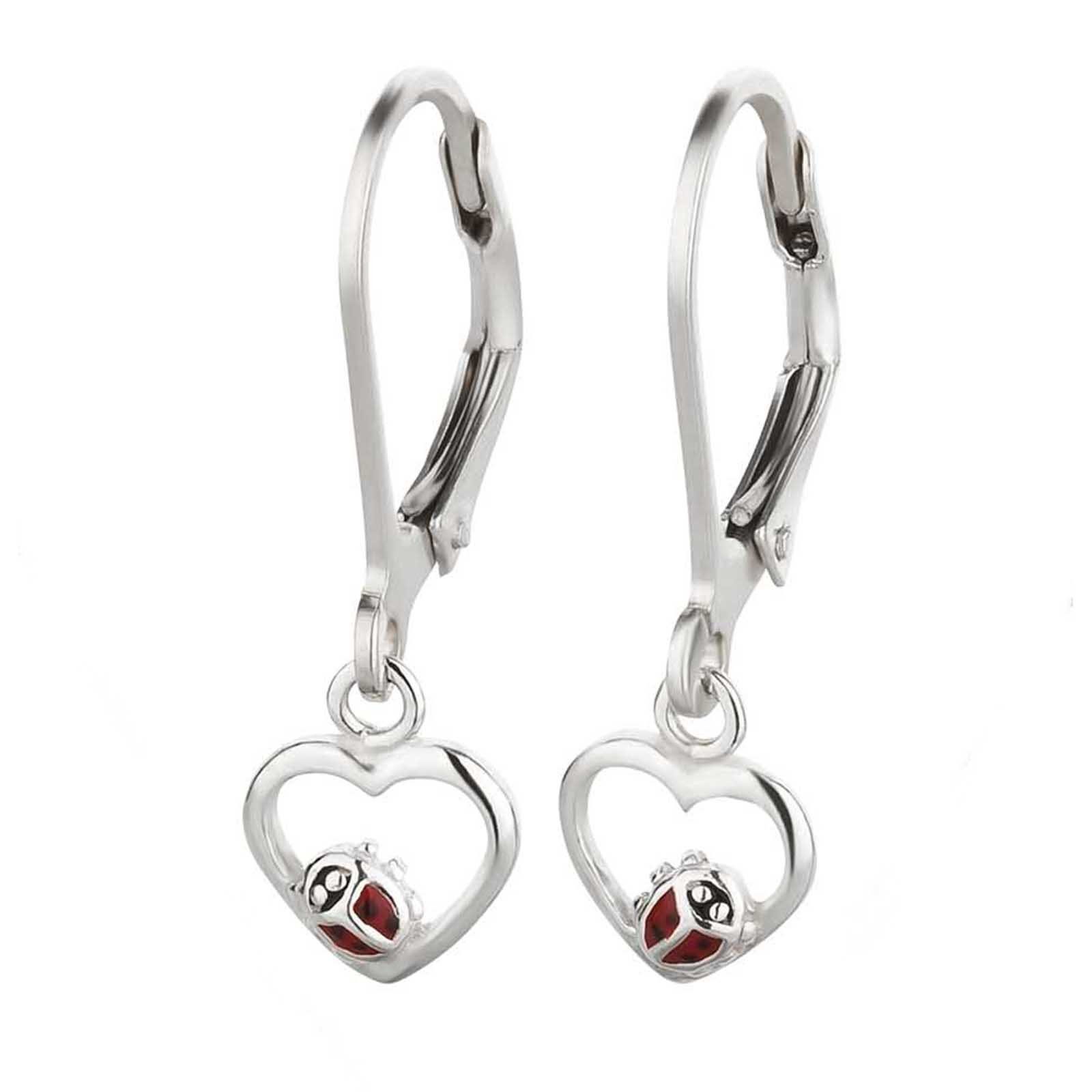 schmuck23 Paar Ohrhänger Kinder Ohrringe Marienkäfer 925 Silber, Kinderschmuck, Herz, Mädchen, Creolen, Geschenk