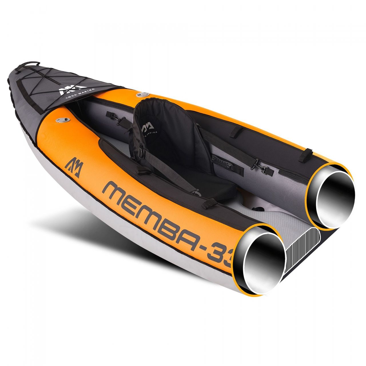 PureHaven Aqua Marina Kajak 330x90 cm für 1 Person mit Luftsitz verstellbarer Lehne Transporttasche Reparaturset und Handpumpe strapazierfähig Orange/Anthrazit