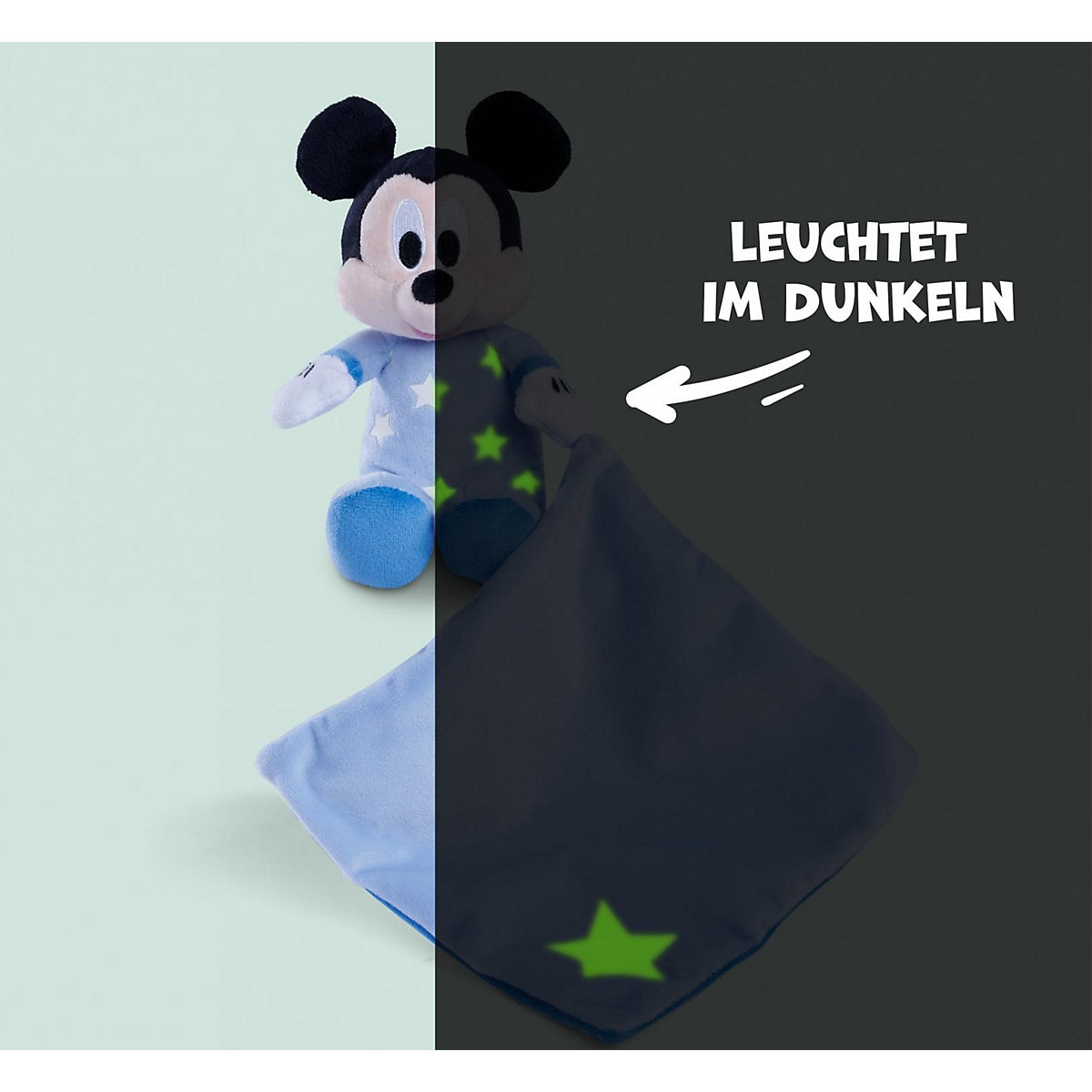 Gute Nacht Mickey mit Schmusetuch, leuchtet im Dunkeln
