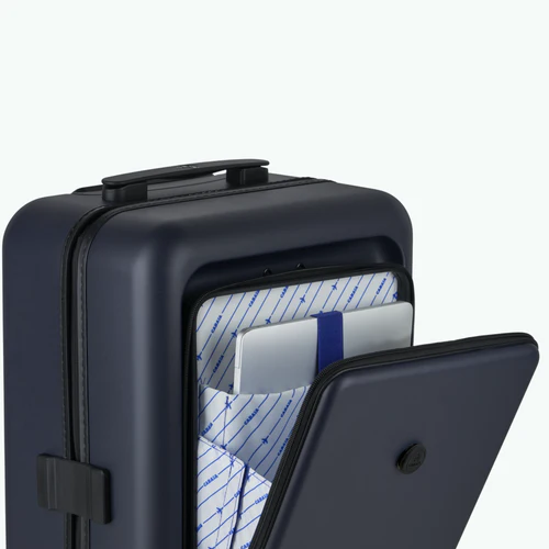 CDG 4-wheel hard-shell suitcase, plain navy blue pouch