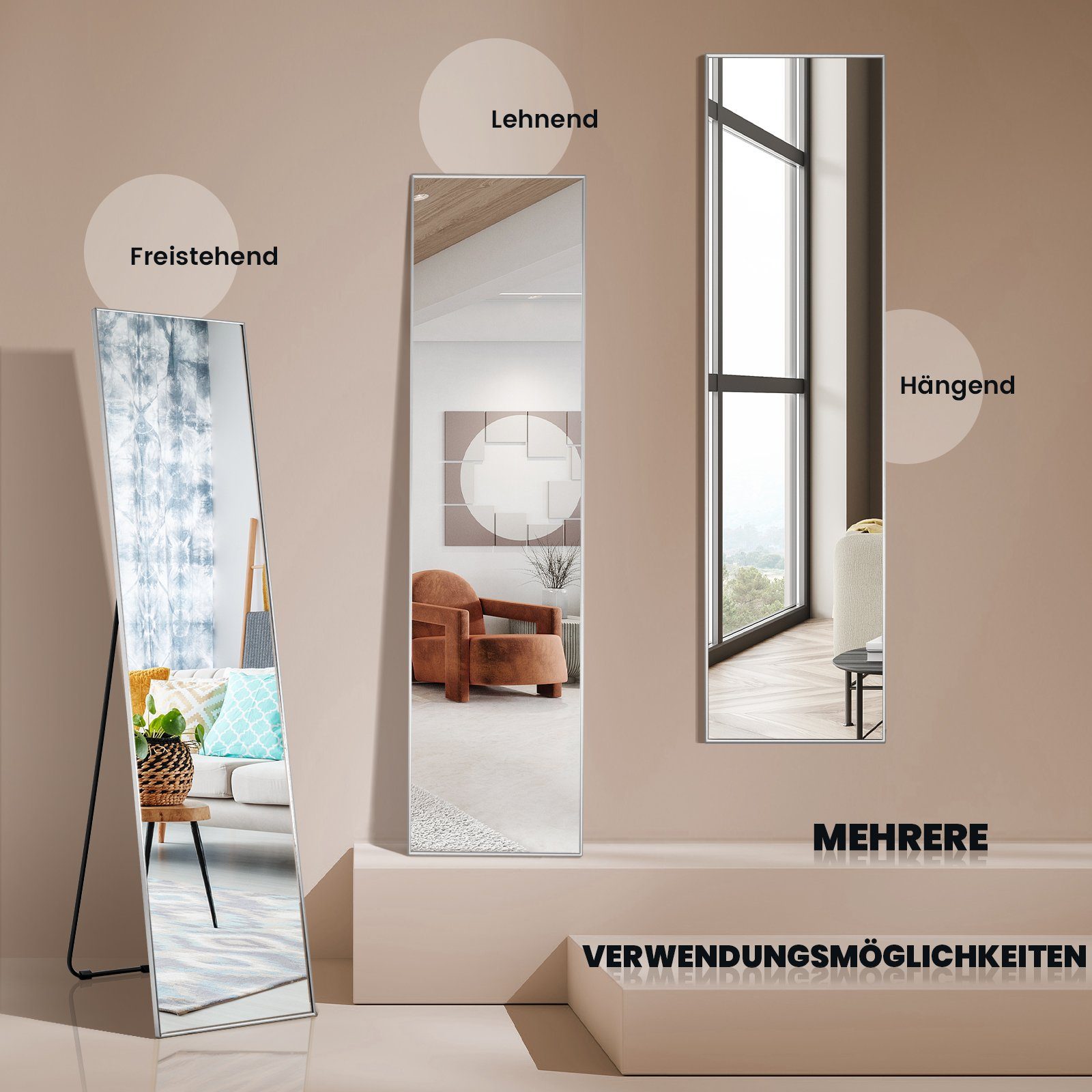 COSTWAY Ganzkörperspiegel, stehend/ wand, mit Rahmen, 160 x 40 cm, 2 in 1