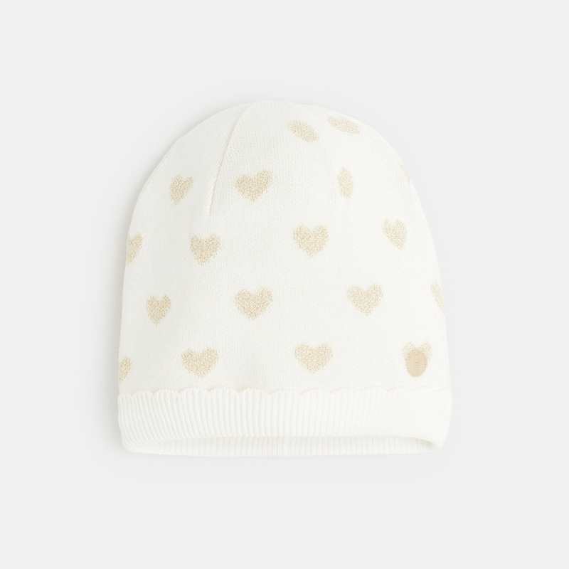Bonnet petits coeurs blanc fille