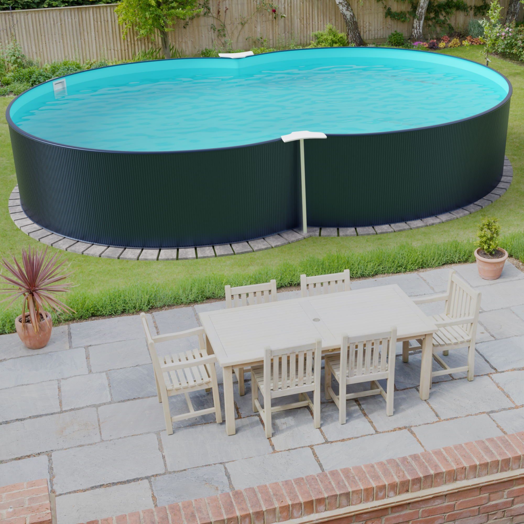 Planet Pool Achtformpool Stahlwandpool achtform 470x300x120 cm, Stahl 0,4 m (Einzelbecken), verzinkte Stahlwand