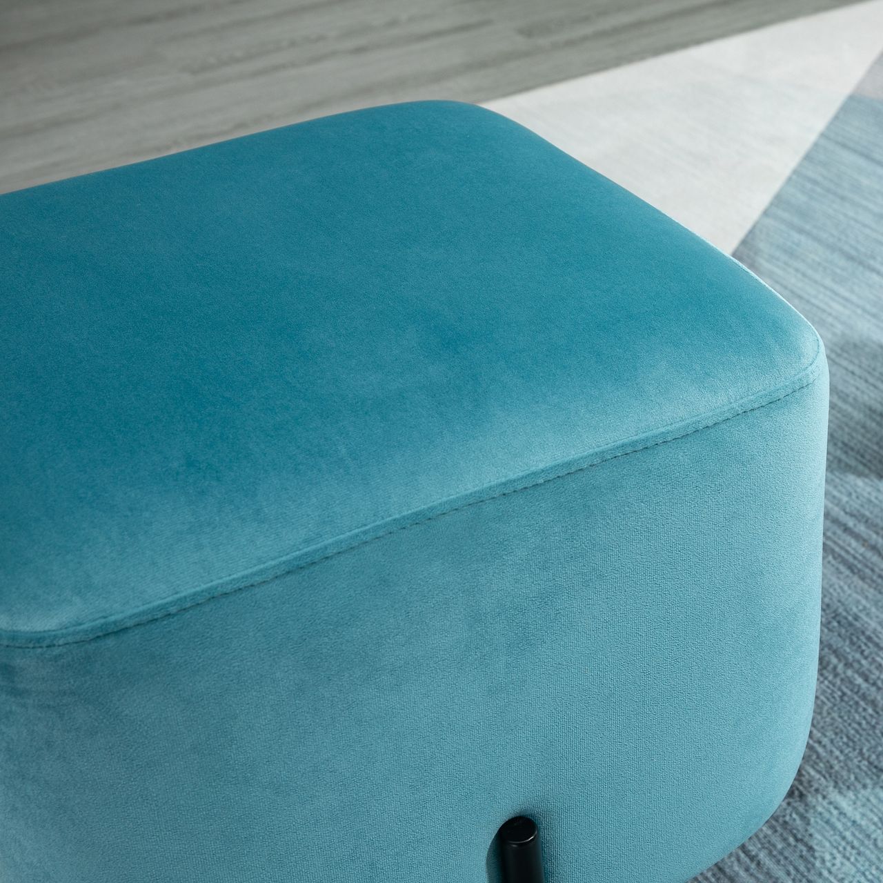 HOMCOM Fußhocker Fußstütze gepolstert Polyester Stahl Schaumstoff Türkis 44,5 x 44,5 x 41,5 cm
