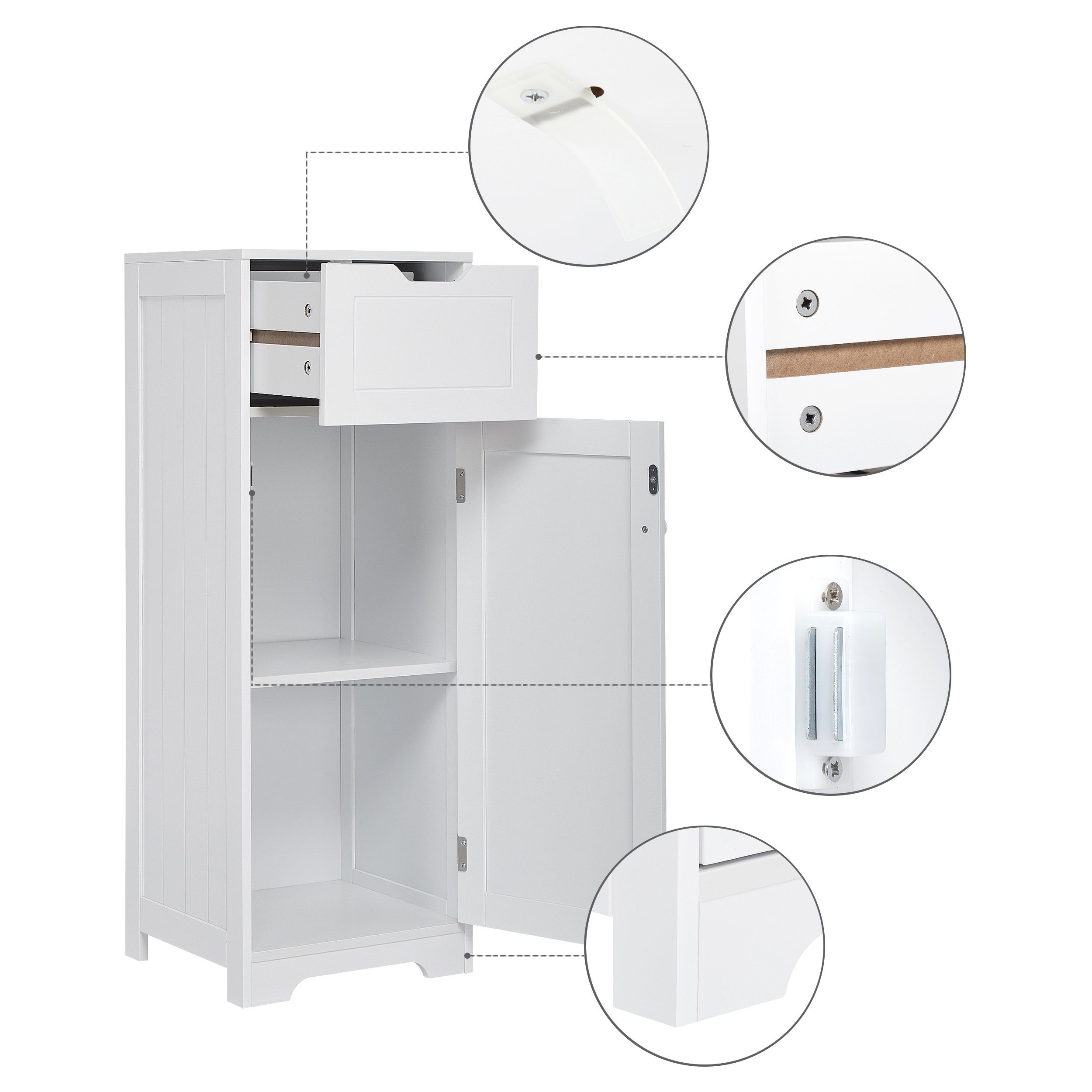 Mondeer Badkommode Badezimmerschrank, Badschrank, 87x32x30cm, weiß