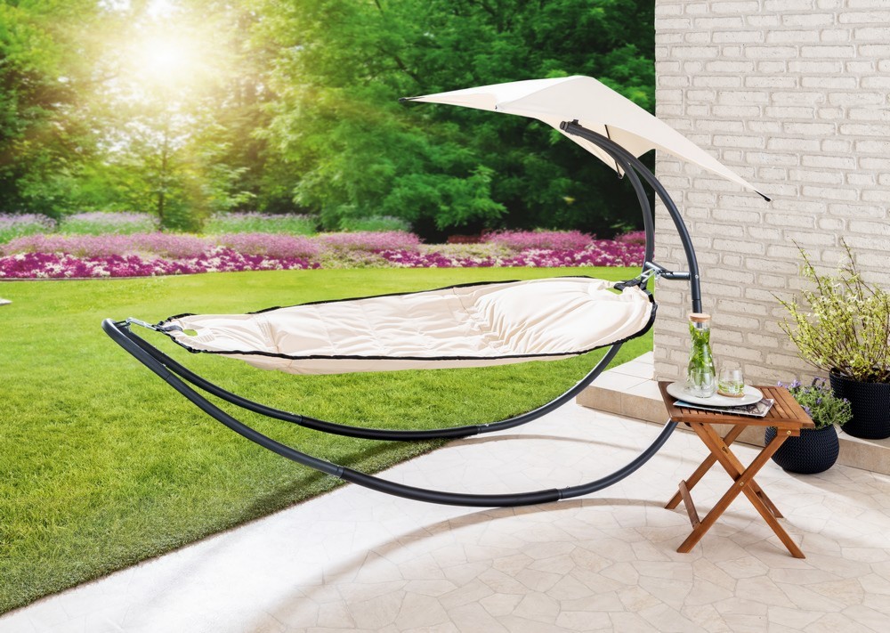 HC Home & Living Garten Schaukelliege mit Hängematte & Schirm - Beige