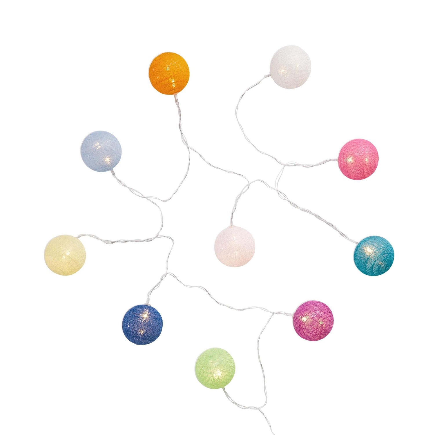 LES BELLES Cotton Ball Lichterkette 10 Lichter mit USB-Batteriefach