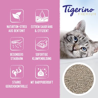 Tigerino Premium Katzenstreu – Babypuderduft