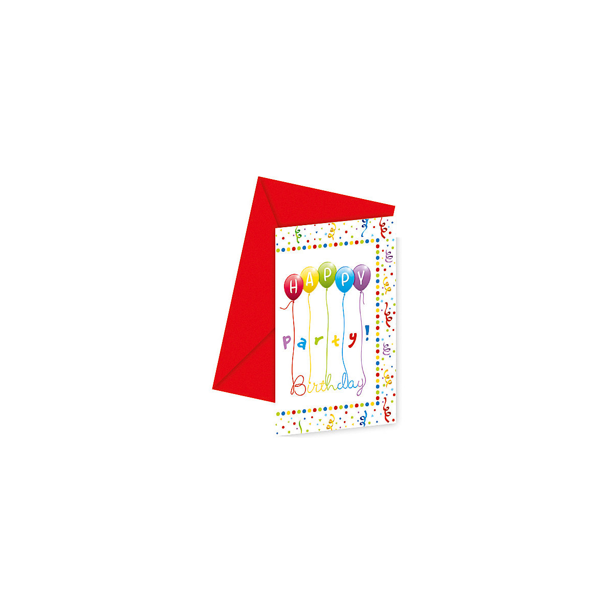 Einladungskarten Happy Birthday Streamers, 6 Stück inkl. Umschlag