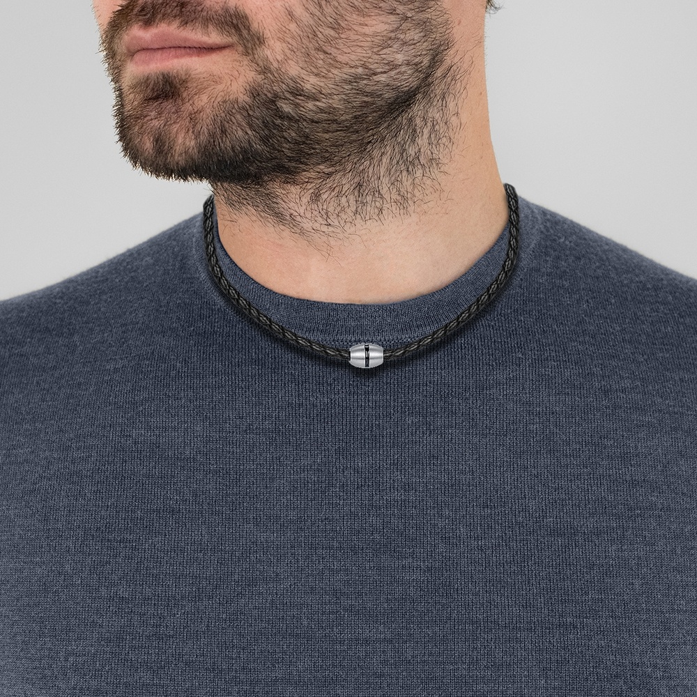 True Rebels Collier en cuir Cuir véritable en Noir collier