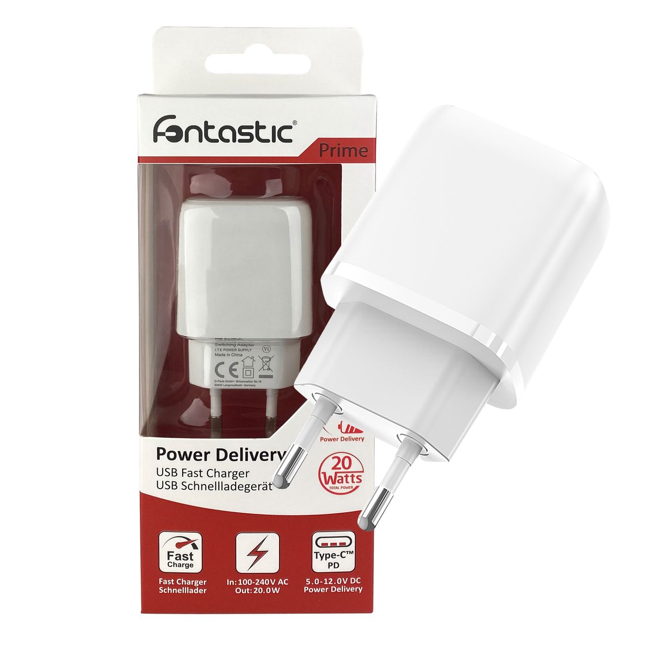 Fontastic USB Type-C 20 Watt Reise-Schnell-Ladegerät mit TÜV/GS weiss