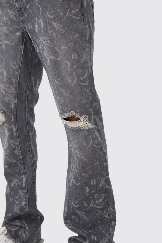 Slim-Fit Schlagjeans mit Laser-Print