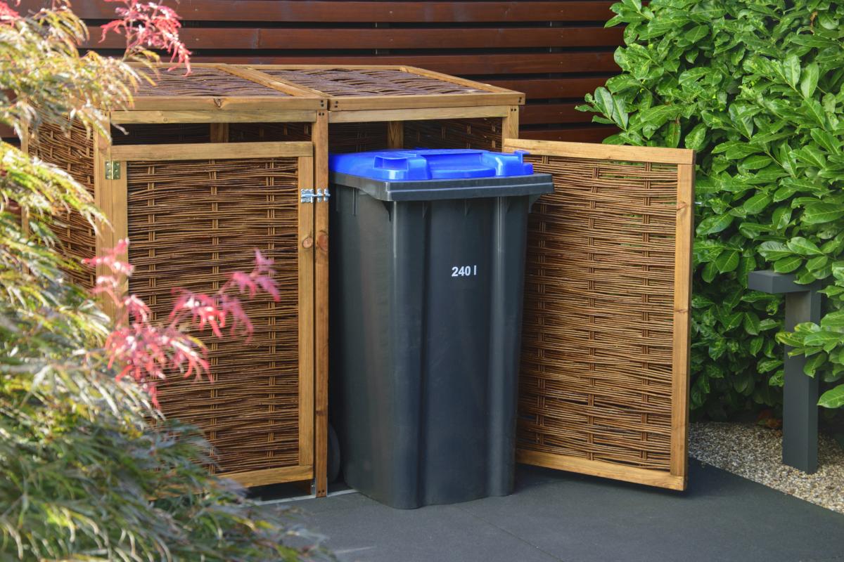 dobar Wetterfeste Doppel-Mülltonnen-Box aus Holz 240L