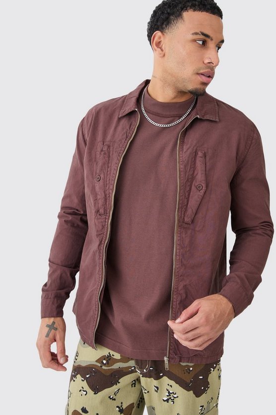 Langärmliges Twill Hemd mit Reißverschluss