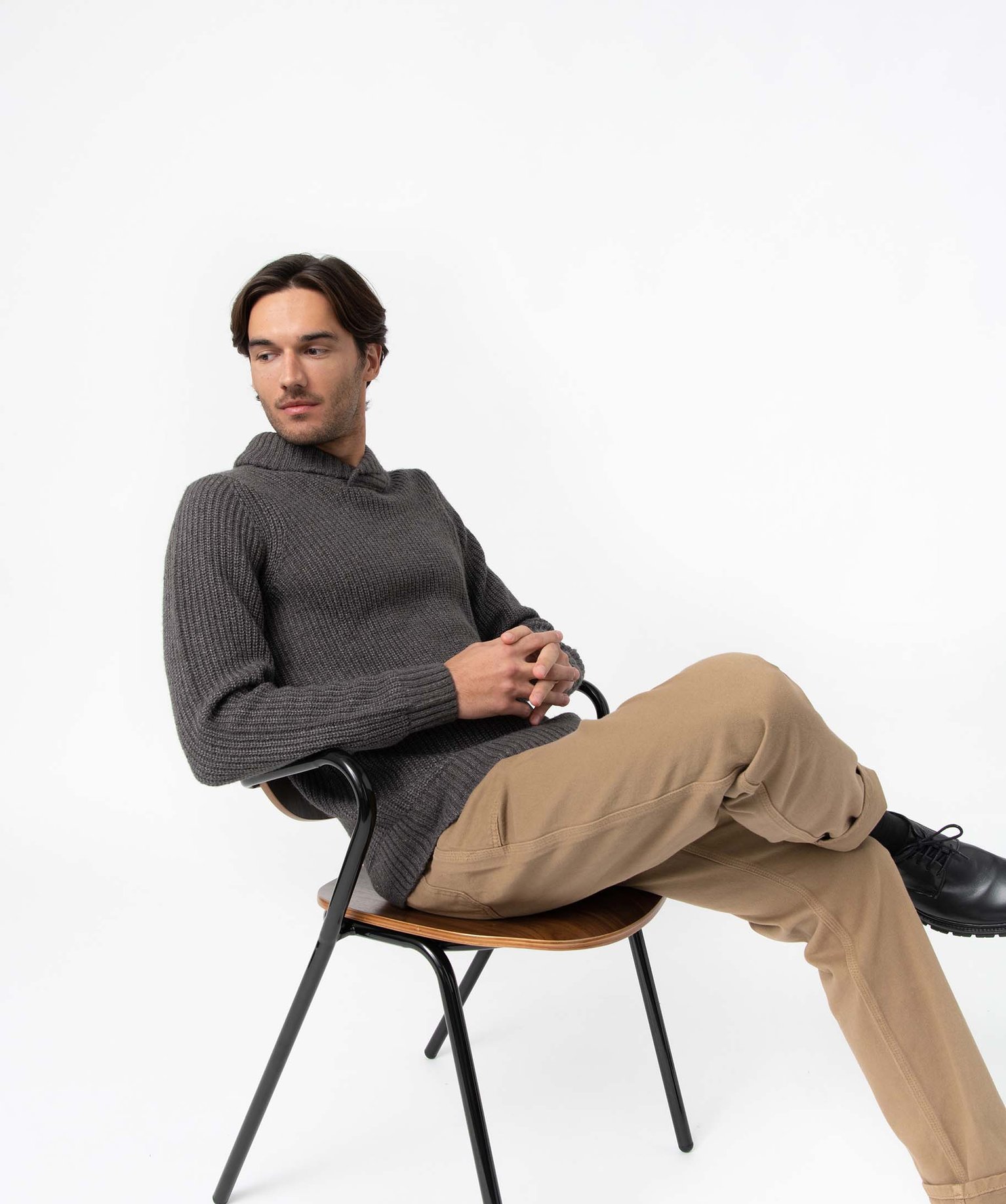 Pull homme à col chale contenant de la laine gris fonce | GEMO