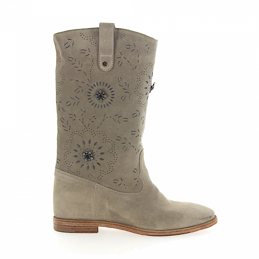 Rossano Bisconti - Stiefel Kalbsleder Veloursleder Lochmuster Metallverzierung hellgrau - grau
