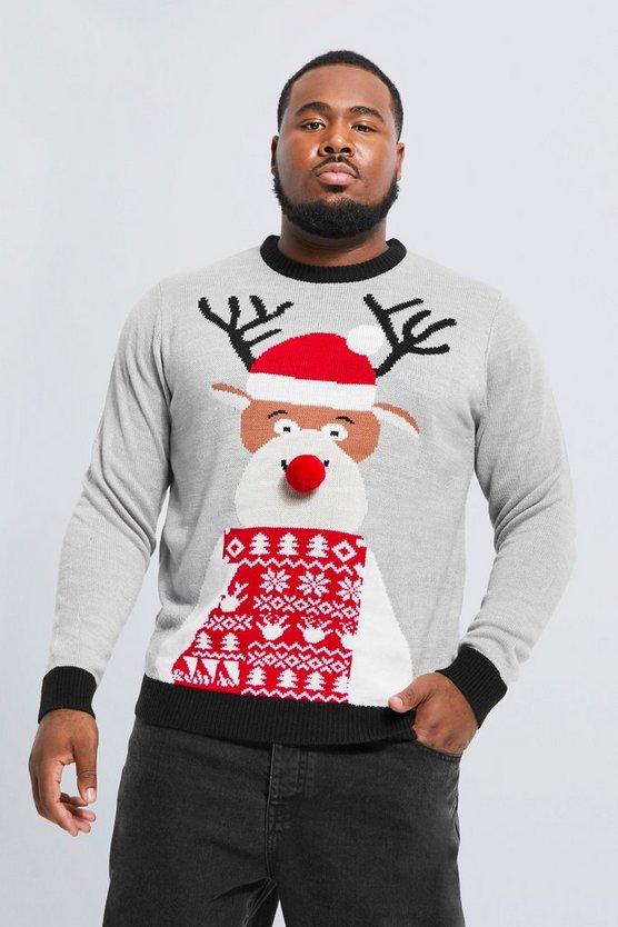 Plus Weihnachtspullover mit Rentier Weihnachtsmann-Hut