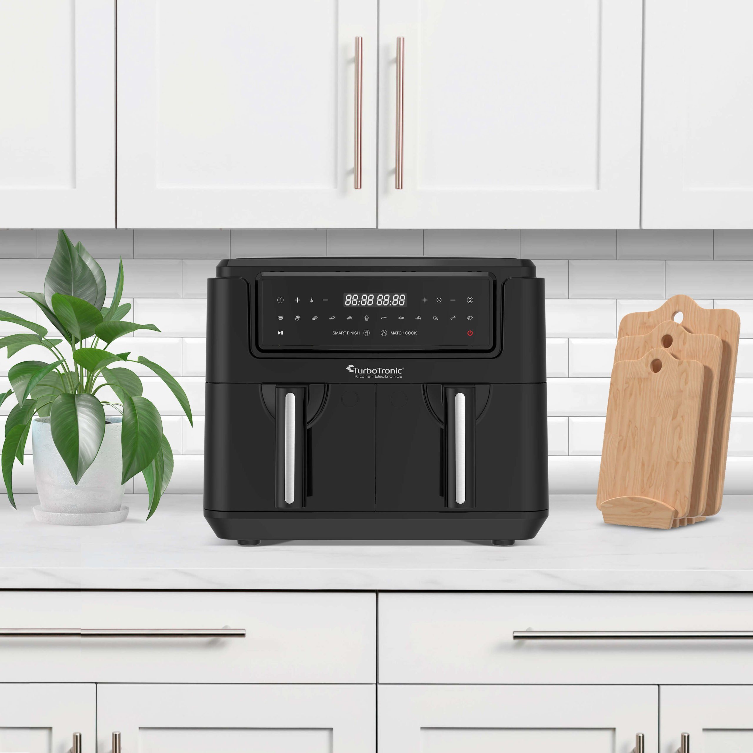 TurboTronic by Z-Line Heißluftfritteuse XXL doppel Airfryer 1750W 7,6L 2x 3,8L Kammer 12 Programme digitale, 1750 W