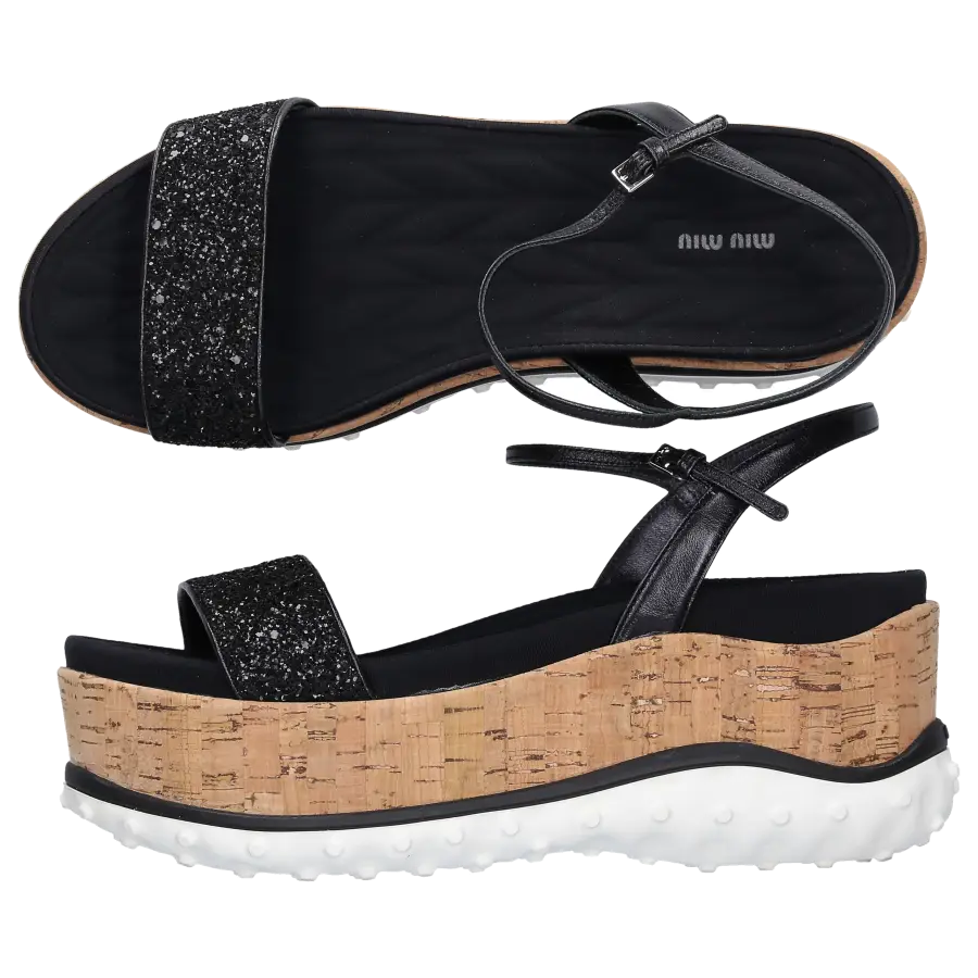 Miu Miu - Plateausandalen Veloursleder - schwarz