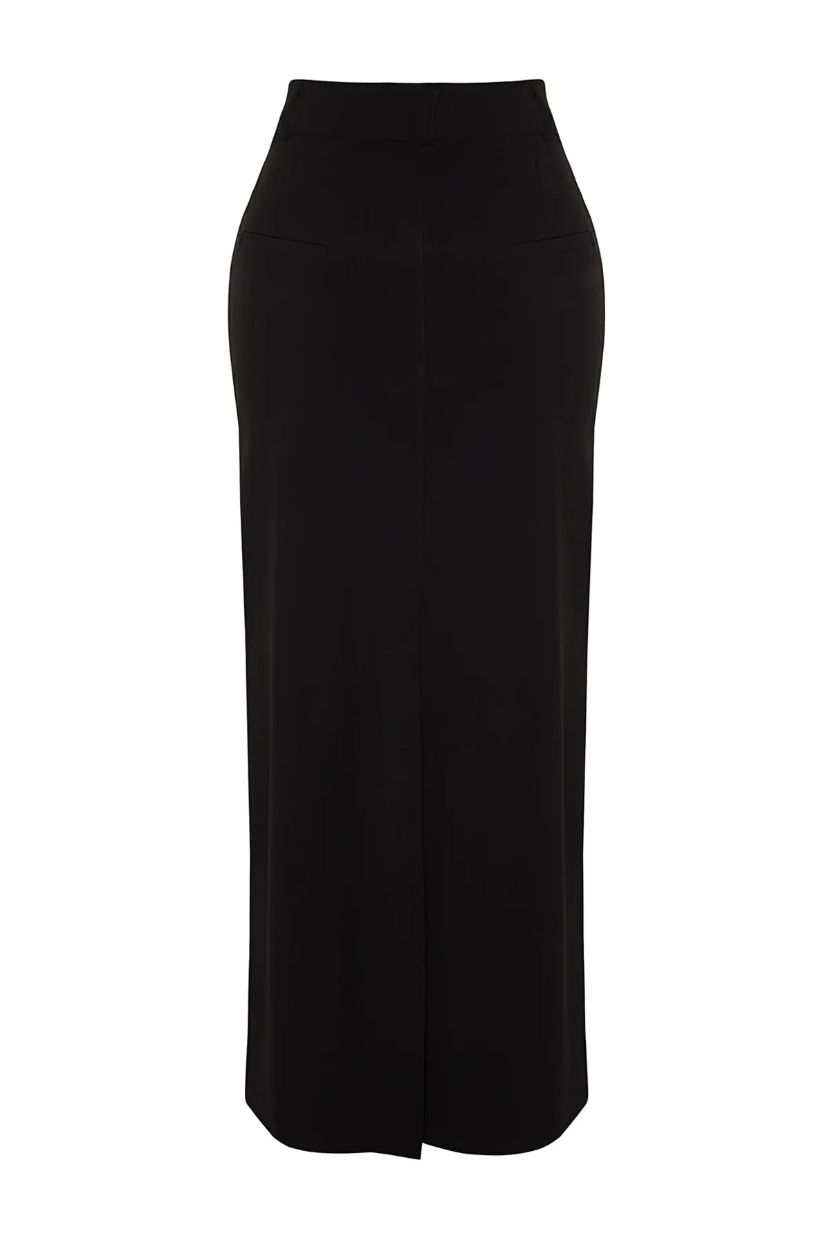 Trendyol Collection  Schwarzer, hochwertiger, hochwertiger Midi-Webrock mit hoher Taille und Schlitzdetail hinten TWOAW24ET00106