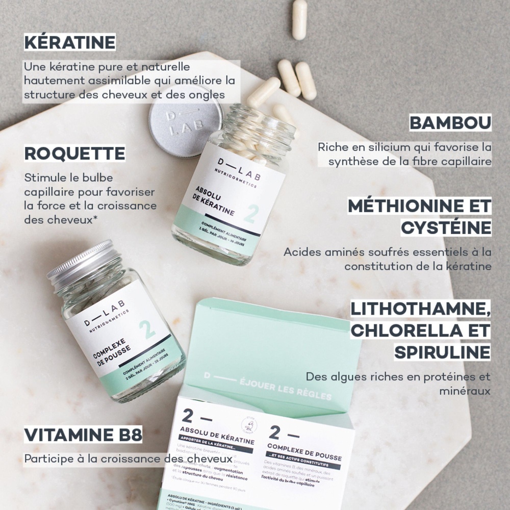 D-Lab Nutricosmetics Nutrition-Capillaire - 1 mois Action 360° sur la synthèse de kératine