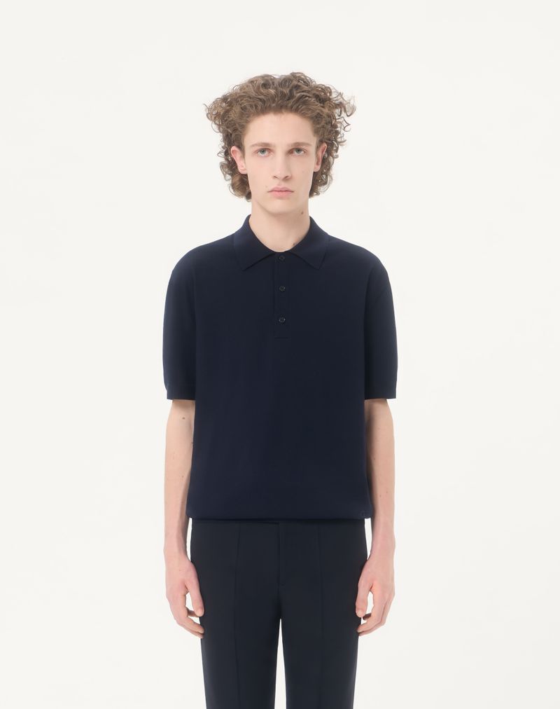 Valentino poloshirt i uld med V-logo-broderi
