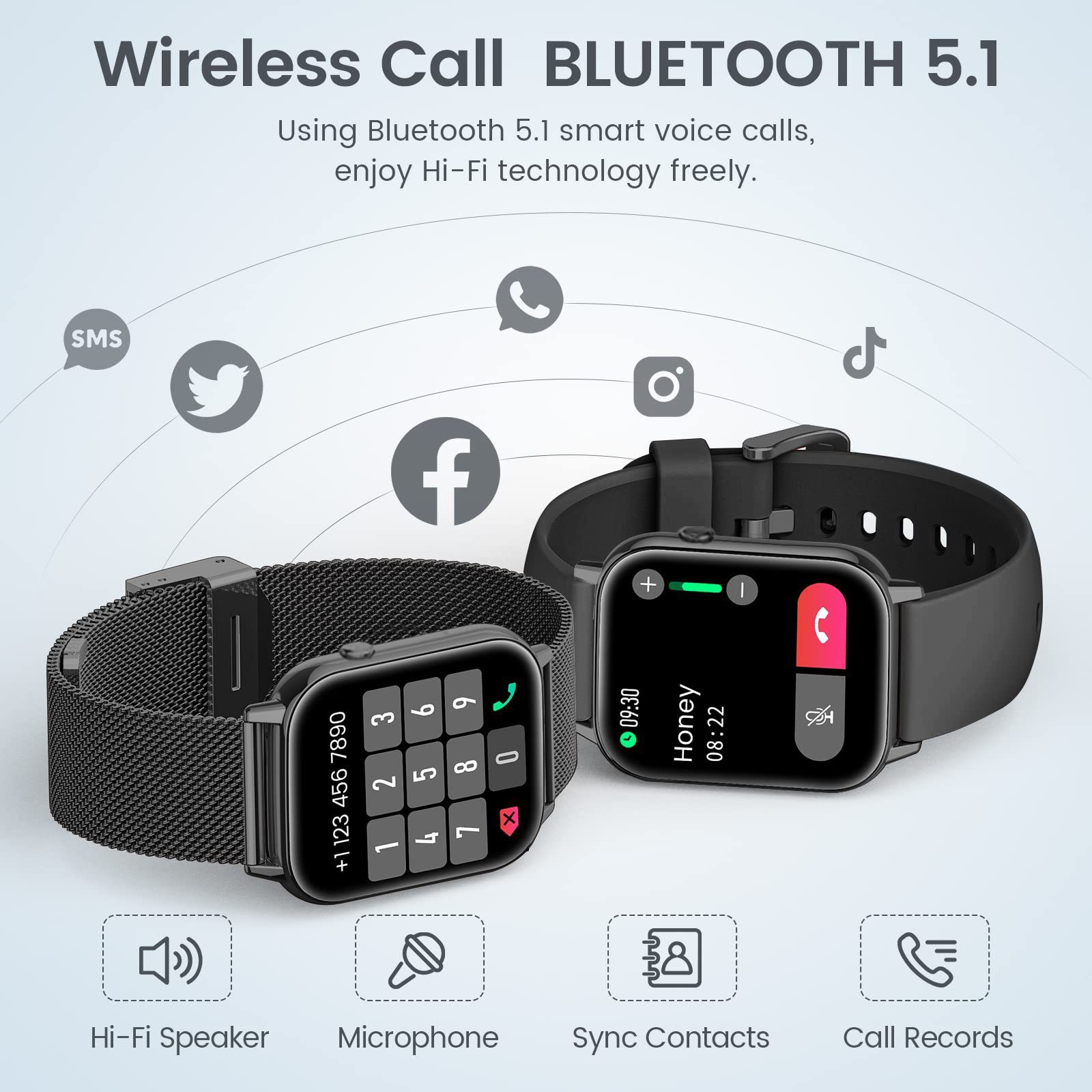 Tisoutec Smartwatch Damen Herren, Fitness Tracker Uhr mit Anruffunktion, Smartwatch (Fitnessuhr mit Telefonfunktion 1,85