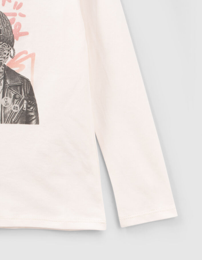 T-shirt écru visuel léopard fond tag pailleté fille