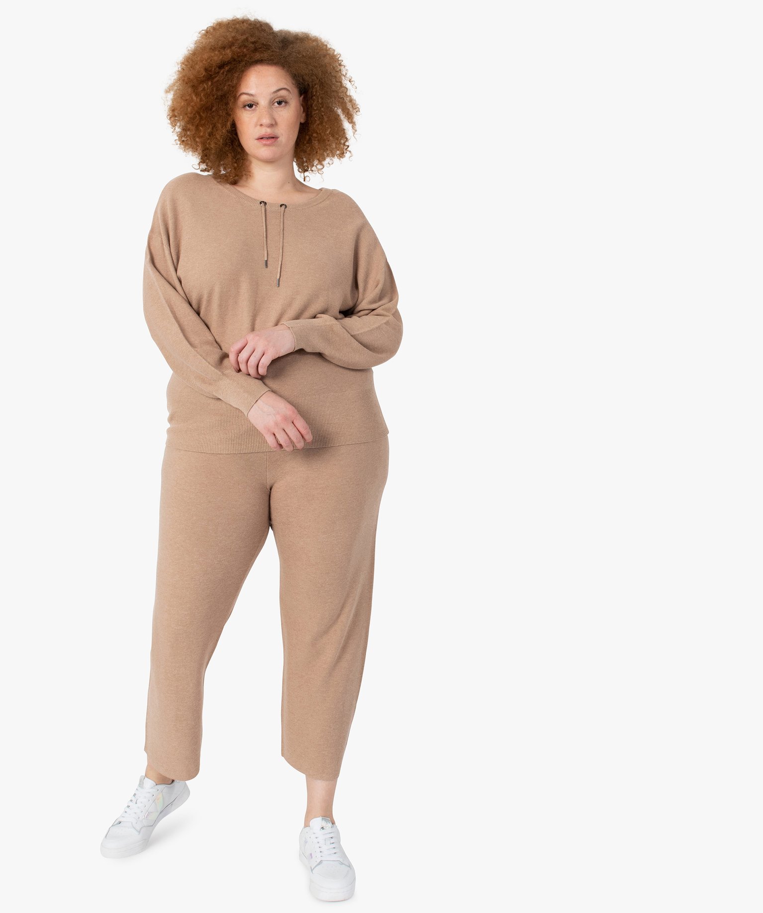 Pantalon femme grande taille en maille souple avec large cei... beige fonce | GEMO