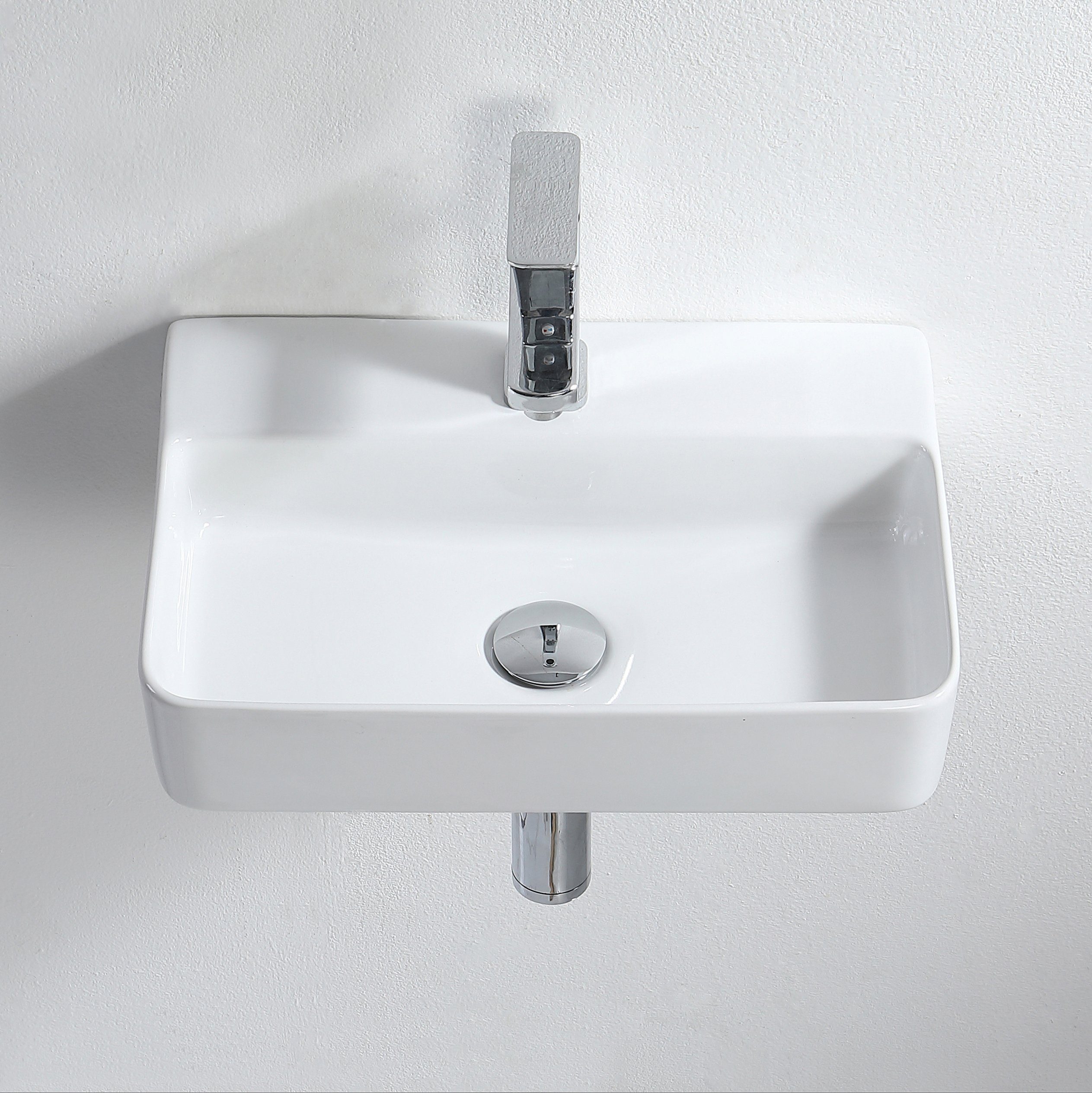 ADOB Aufsatzwaschbecken, Hänge- oder Aufsatzwaschbecken, eckig, inkl. Siphon und Ablaufventil