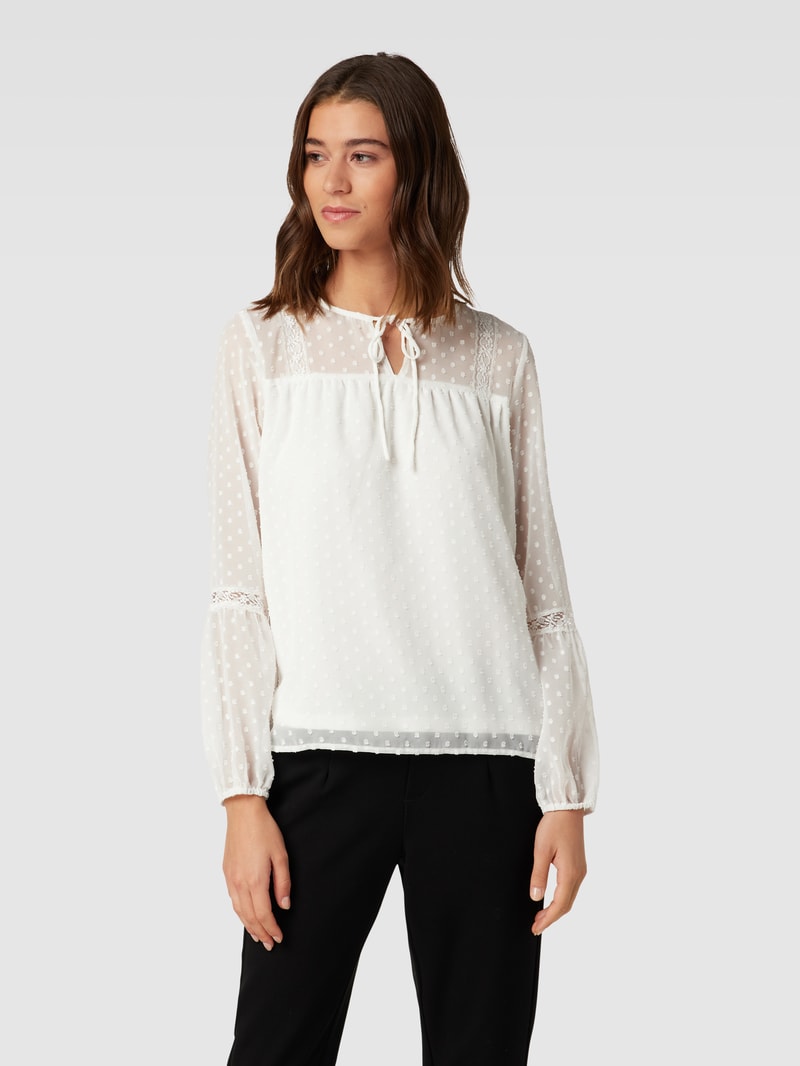 Bluse mit Spitzenbesatz Modell 'Edee' in weiß
