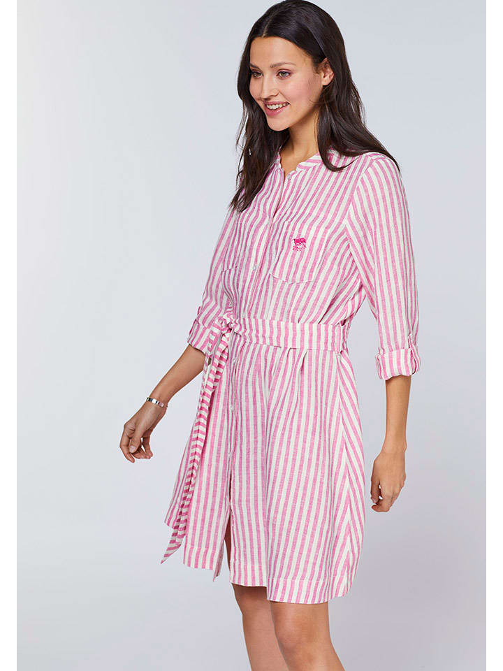 Polo Sylt Leinen-Kleid in Pink/ Weiß günstig kaufen