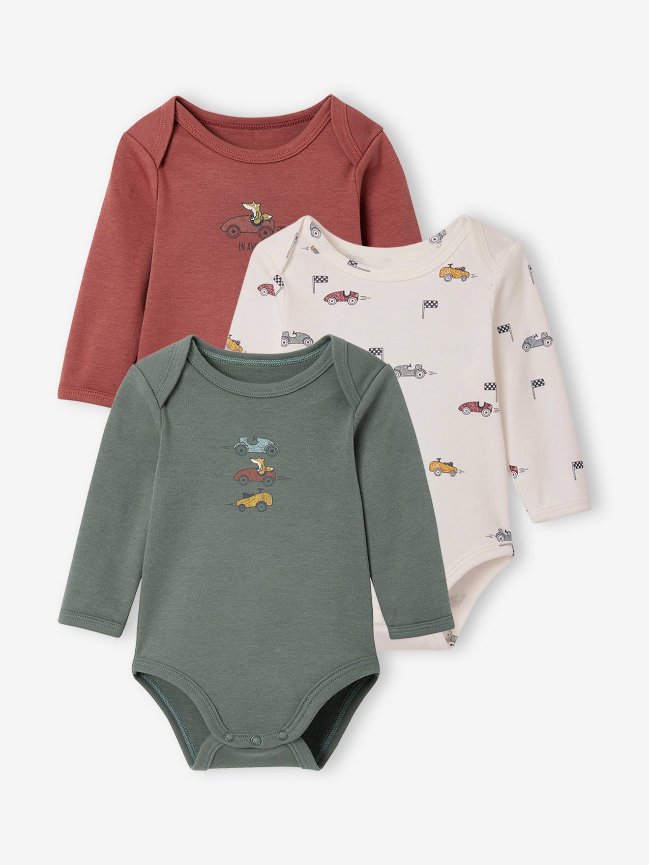 Vertbaudet 3er-Pack Baby Schlupfbodys, lange Ärmel Oeko-Tex - smaragdgrün