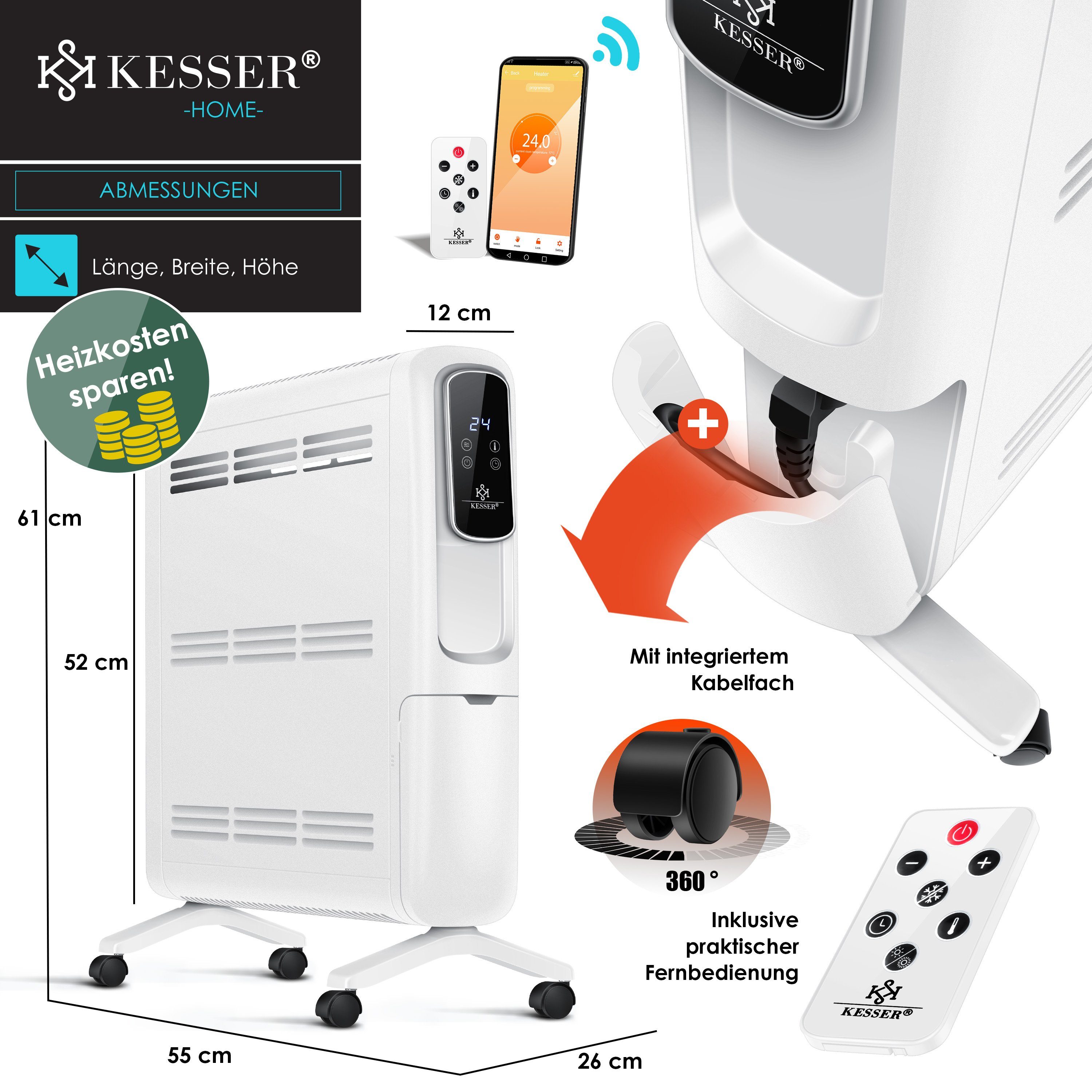 KESSER Heizkörper, Konvektor Elektrische Heizung ECO 2500W Heizkörper