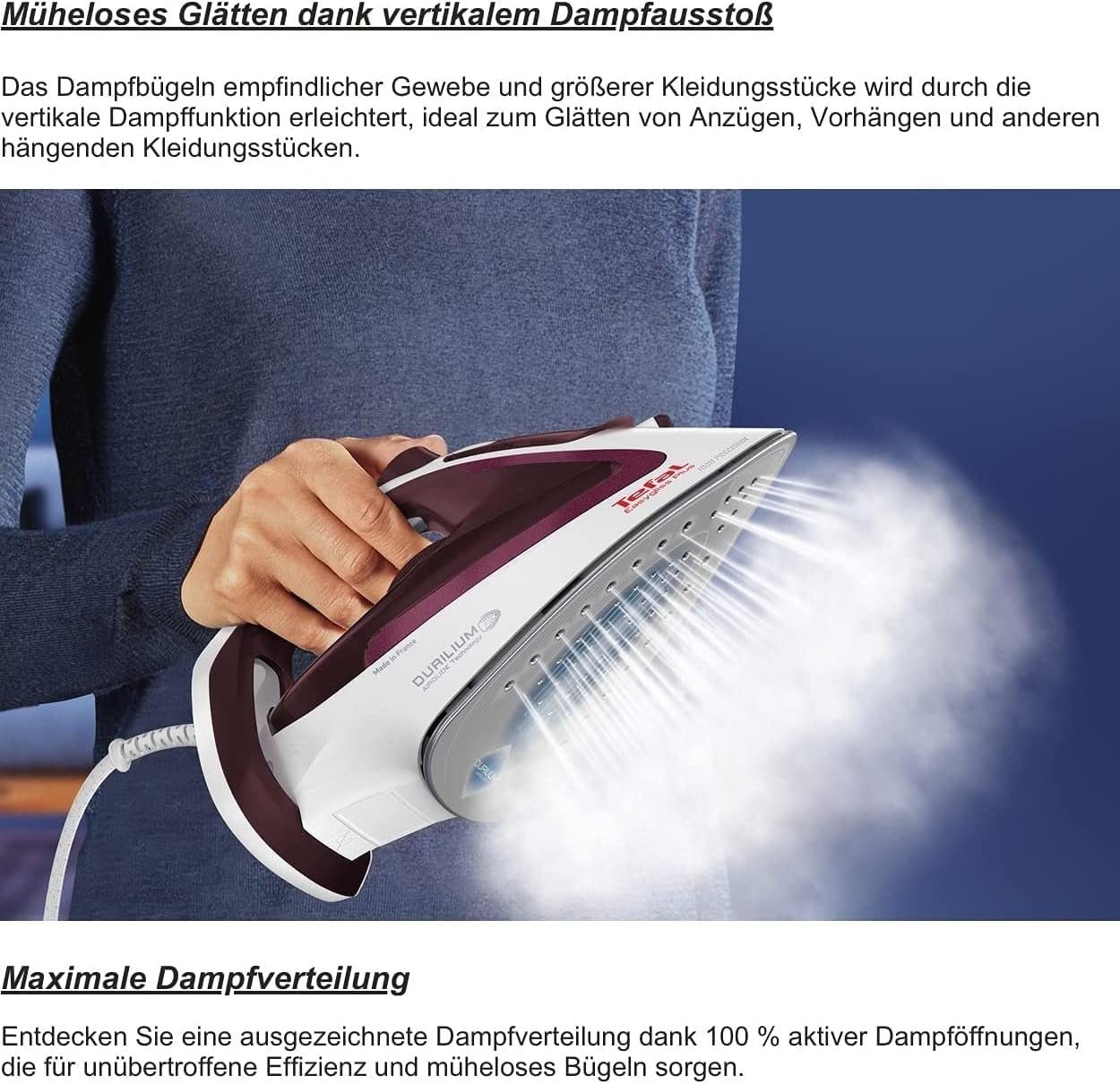 Tefal Dampfbügeleisen FV5714 Easygliss, 2400 W, Tefal Durilium Profi Bügeleisen Dampfbügeleisen