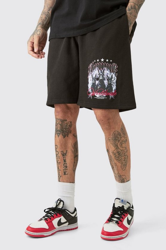 Tall Oversize Jersey-Shorts mit Print
