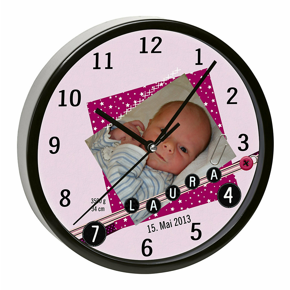 Kinder Wanduhr personalisiert mit Name Scrapbooking rosa