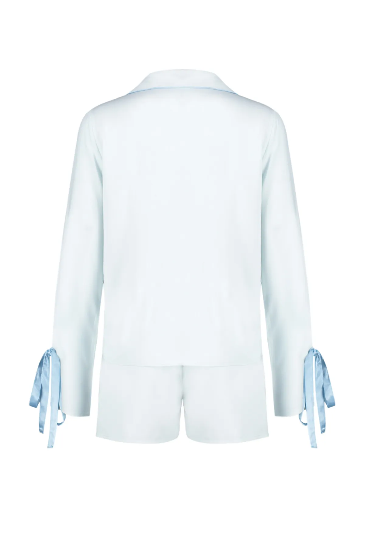 Trendyol Collection  Blaues Pyjama-Set aus Viskosegewebe mit Schnürung und Paspelierung THMSS24PT00047
