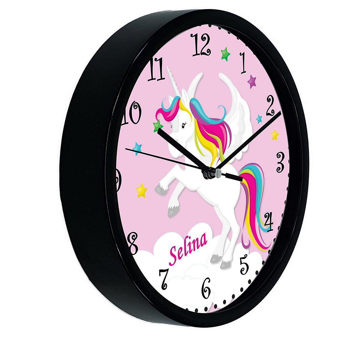 Kinder Wanduhr personalisiert mit Name Pegasus Rosa