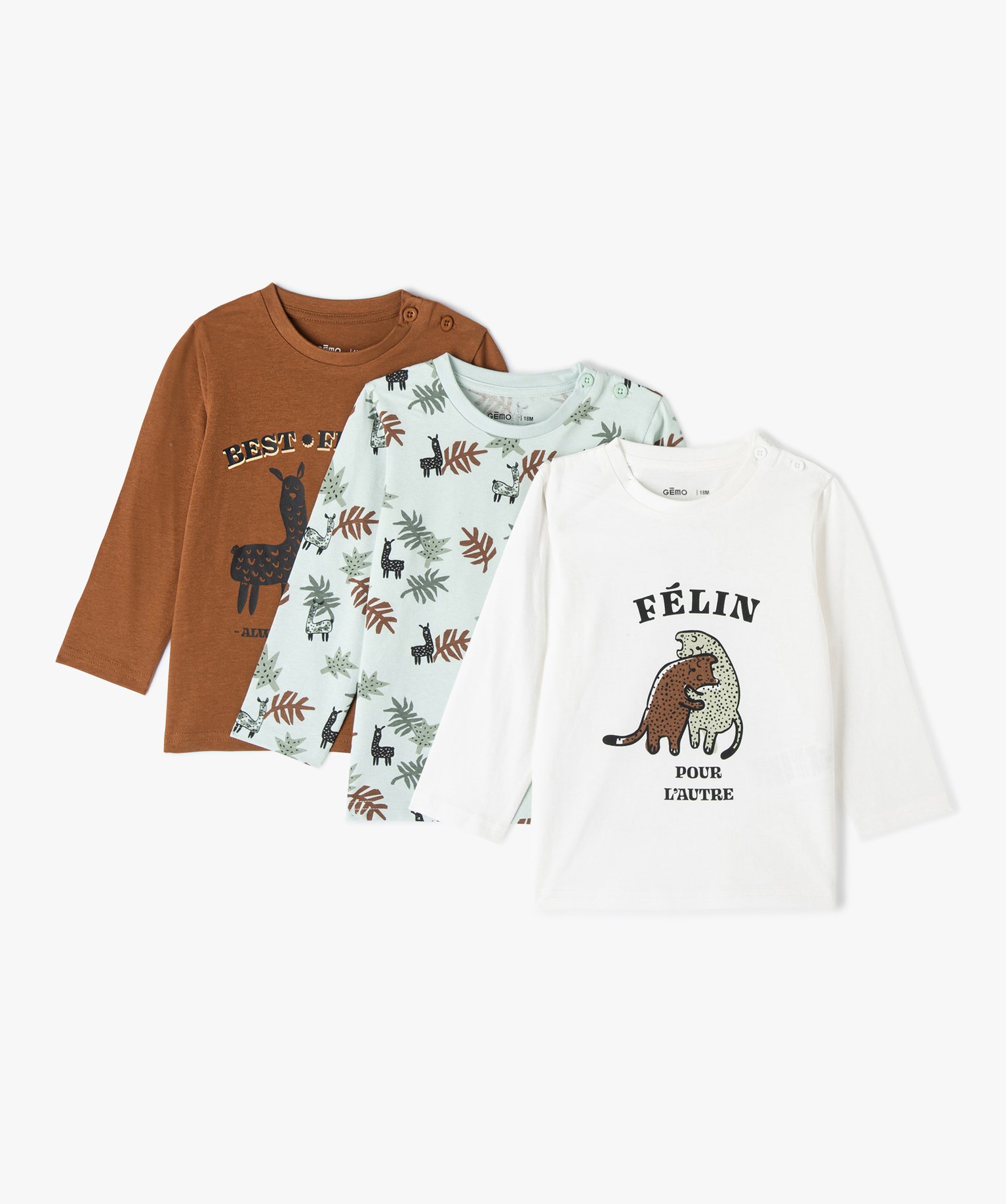Tee-shirt bébé Garçon à manches longues (lot de 3) ecru | GEMO