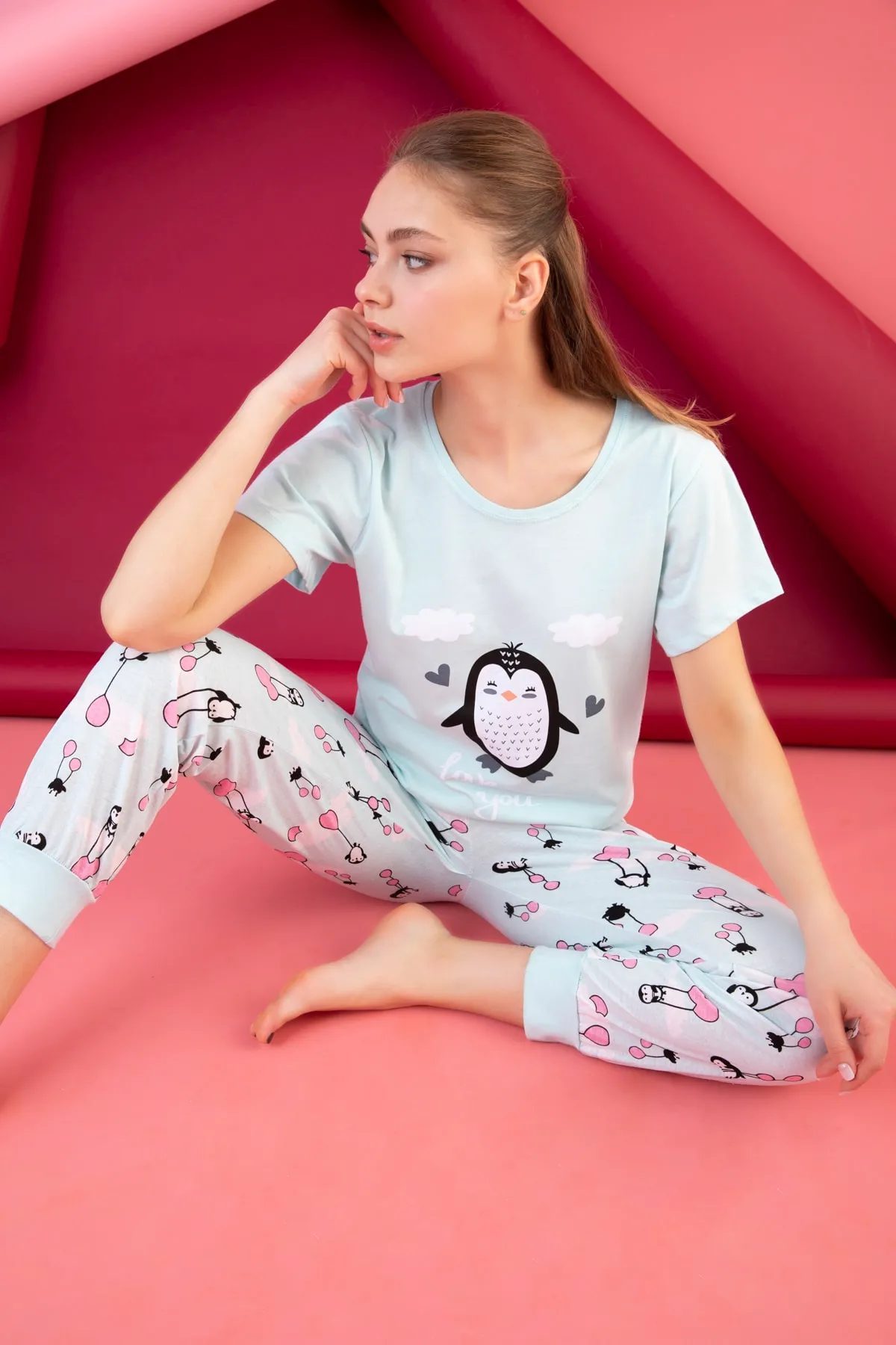 STRAWBERRY  BEDRUCKTES PYJAMA-SET AUS BAUMWOLLE