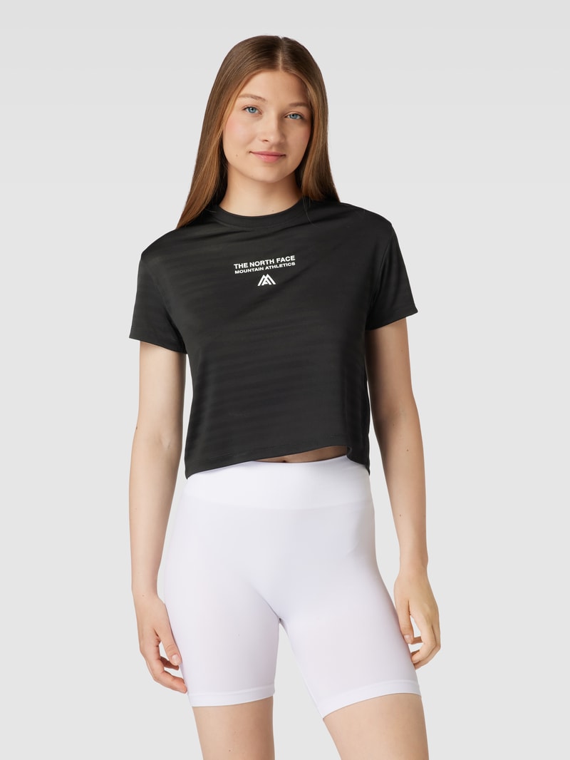Cropped T-Shirt mit Label-Print in schwarz