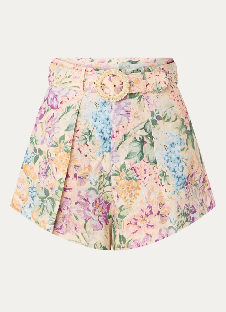Zimmermann  Halliday high waist loose fit korte broek van linnen met bloemenprint