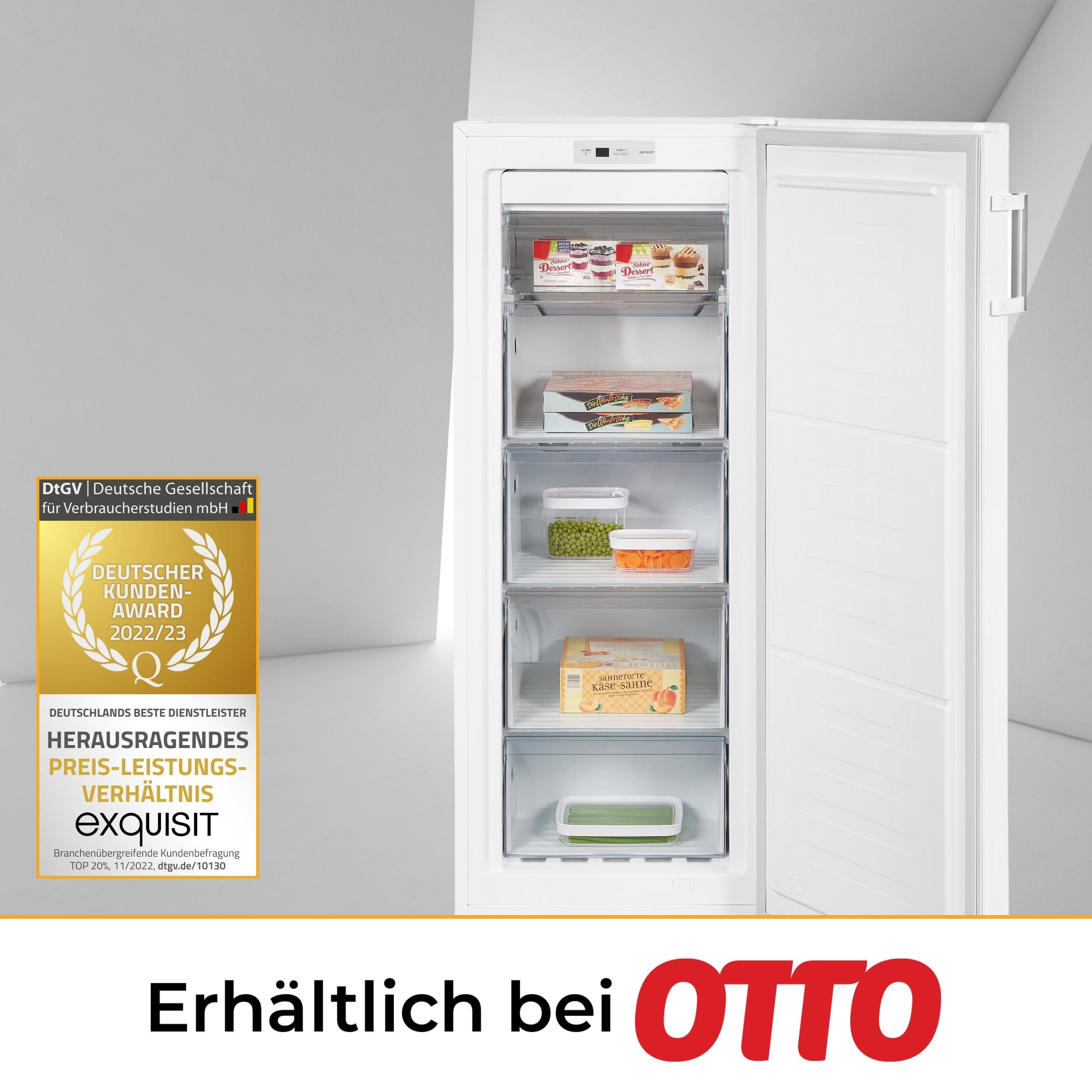 exquisit Gefrierschrank GS5231-NF-H-010E weiss, 143.5 cm hoch, 56 cm breit, XL-Lagerung mit komfortablen No Frost & Schnell-Gefrieren
